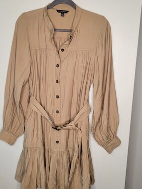 Banana Republic Tan Long-Sleeve Button Front Shirt Dress M